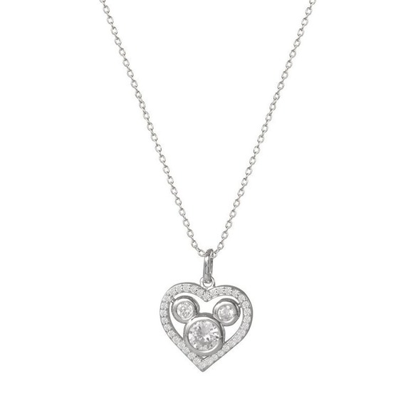 Disneys Mickey Minnie Mouse CZ Heart Pendant Necklace 1.5 ct - Picture 2 of 3